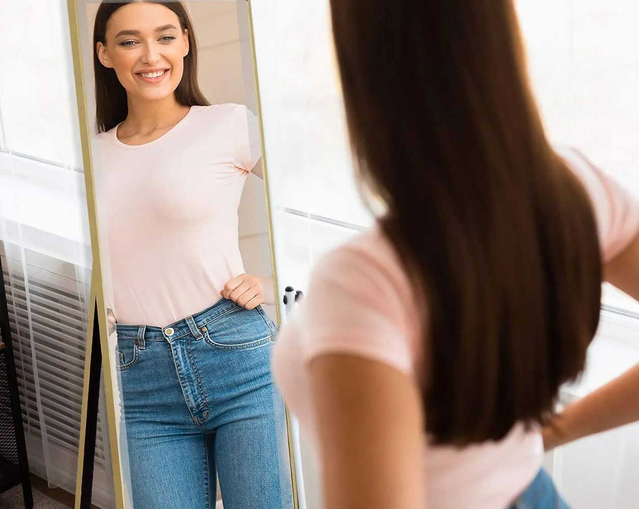 18x58 Inch Gold Framed Full Length Mirror  Rectangle Full Body Standing