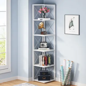 6-Tier Corner Shelf, 70.86" Corner Bookshelf Storage Etagere Bookcase
