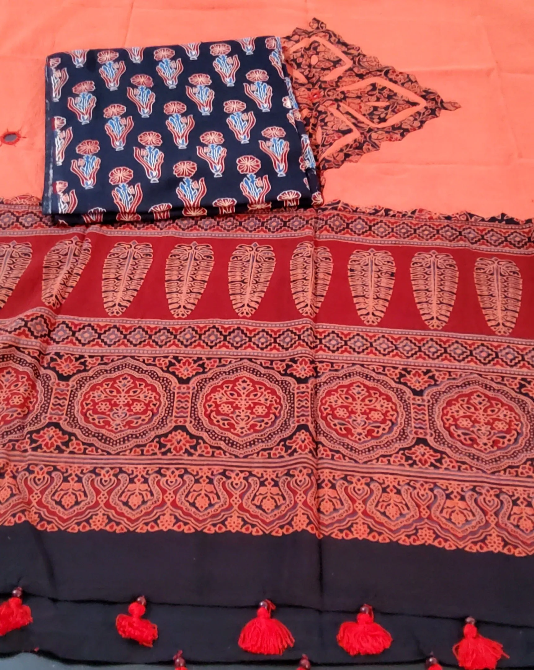 Ajrakh Cotton Top Dupatta Set
