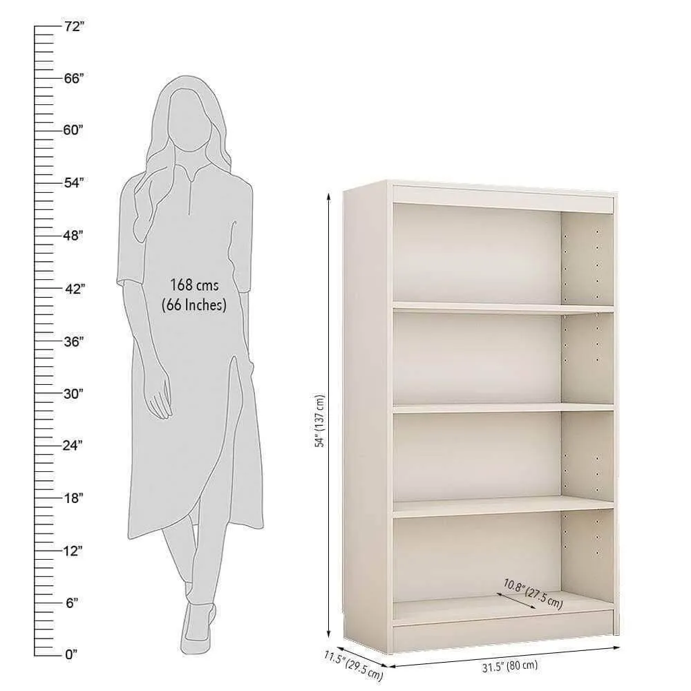 Alpha Book Shelf, Storage Racks and Shelves, Showcase Cabinets Bookcase | 54" High, 4 Shelfs, Frosty White
