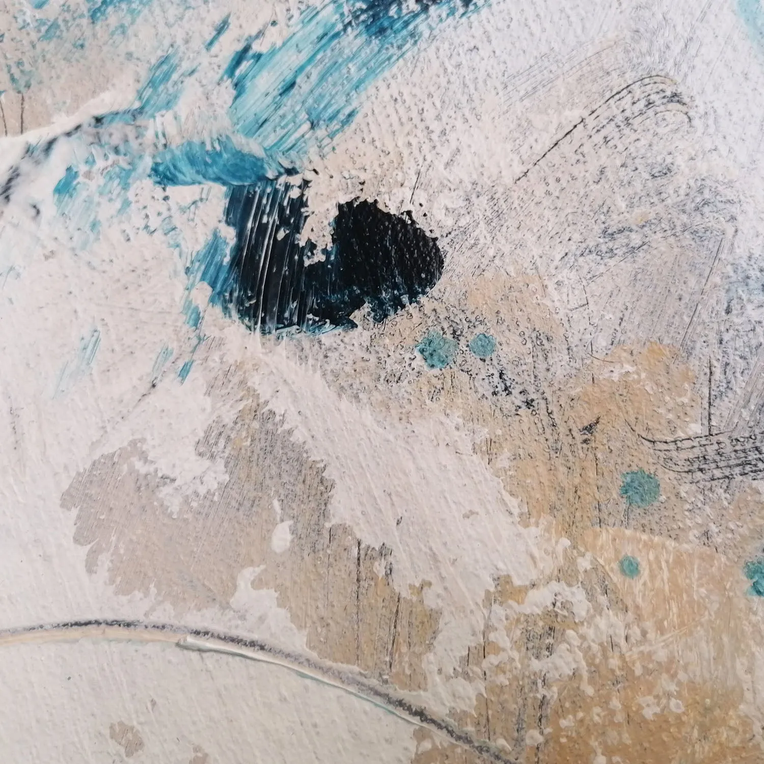Blue & beige abstract painting 24  x 24 inches - ready to ship