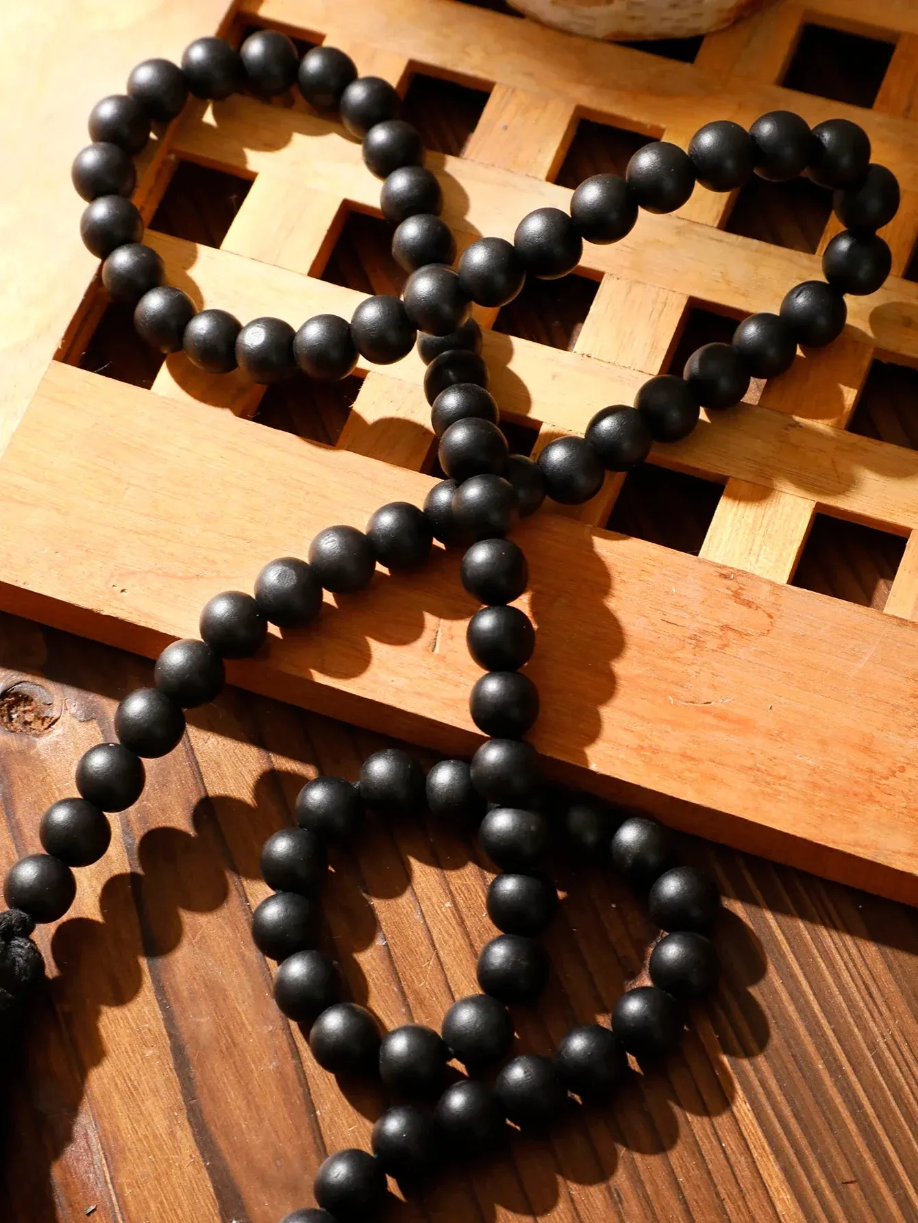 Boho Macrame Wall Hanging with Black Wooden Beads