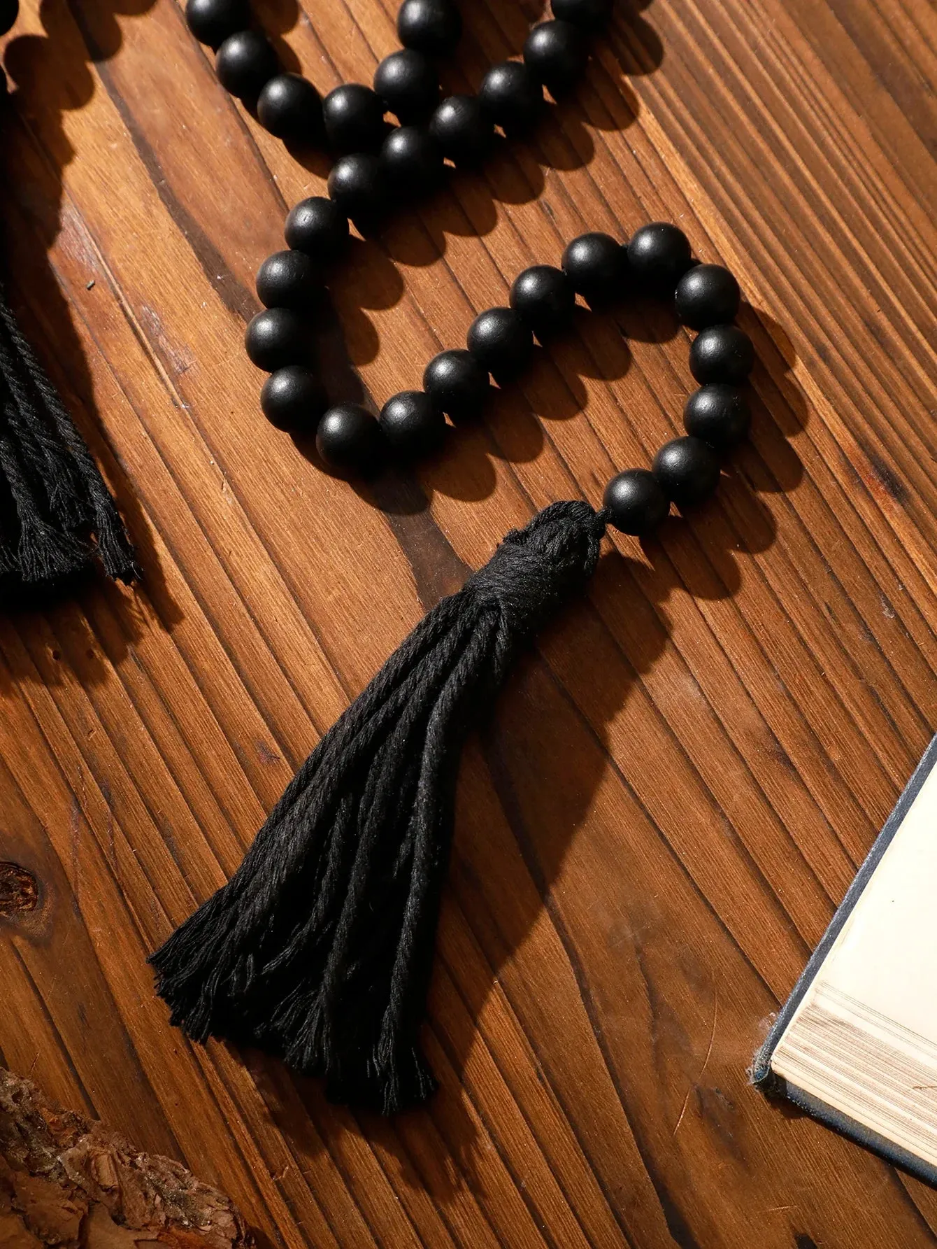 Boho Macrame Wall Hanging with Black Wooden Beads
