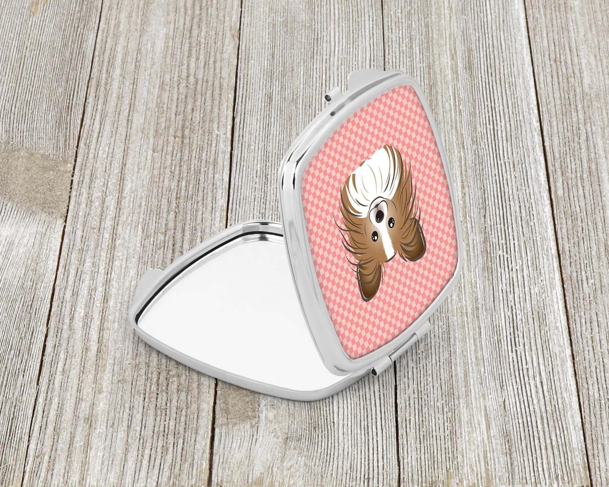 Checkerboard Pink Papillon Compact Mirror BB1248SCM by Caroline's Treasures