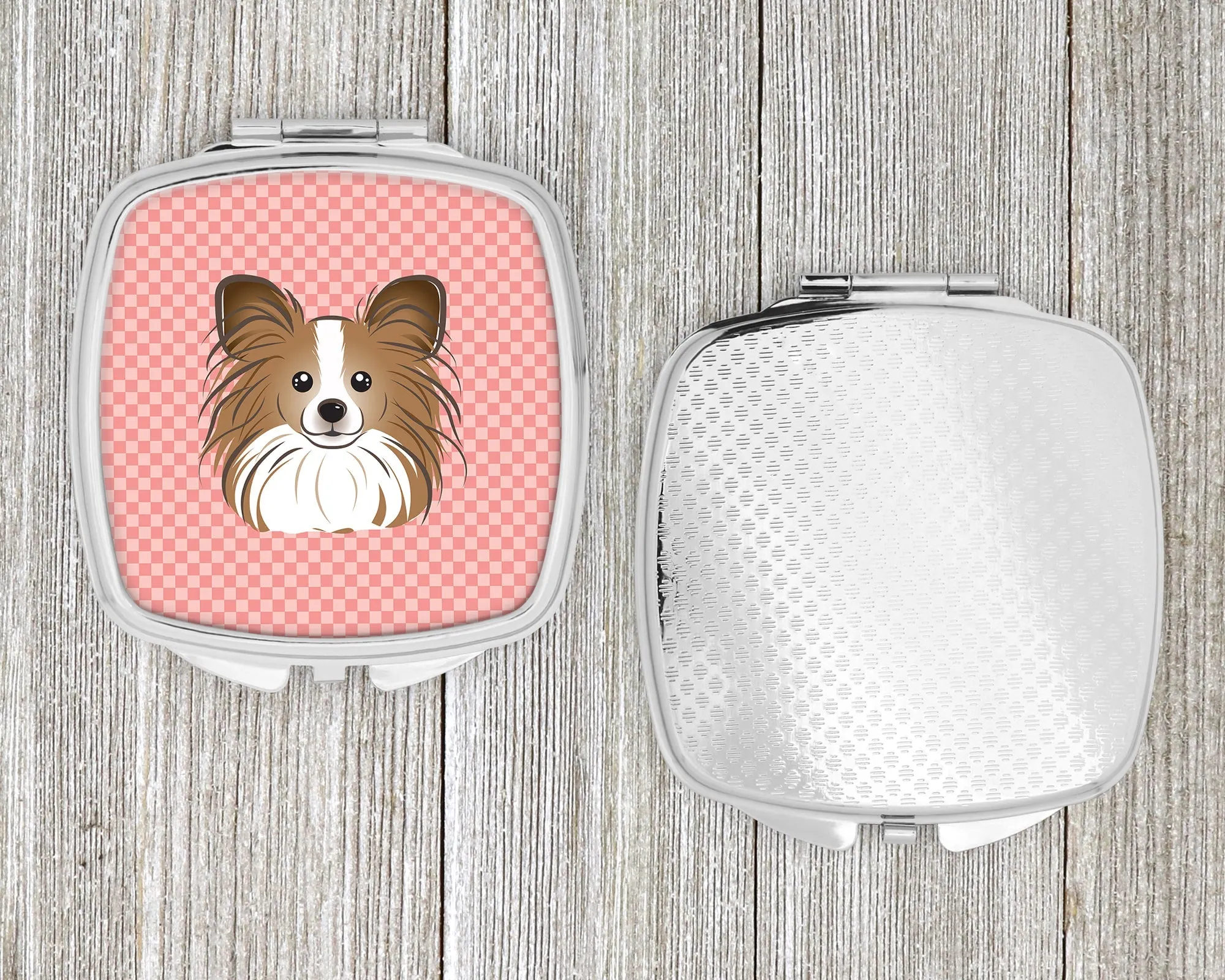 Checkerboard Pink Papillon Compact Mirror BB1248SCM by Caroline's Treasures