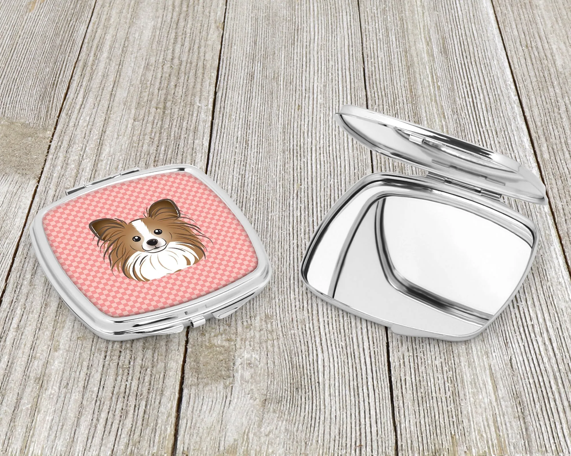 Checkerboard Pink Papillon Compact Mirror BB1248SCM by Caroline's Treasures