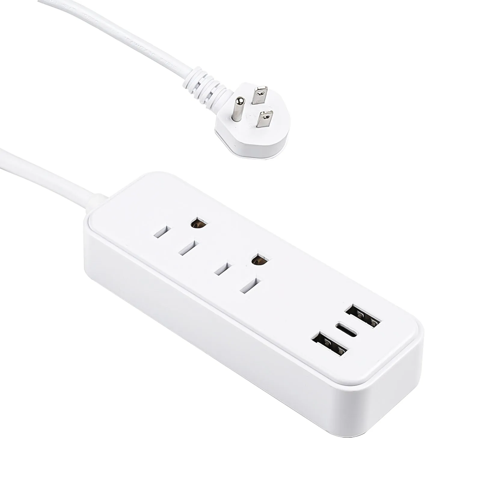 Flat Plug Power Strip with 2 AC Outlets 2 USB A and 1 USB C Ports(5V,2.4A) BN-LINK