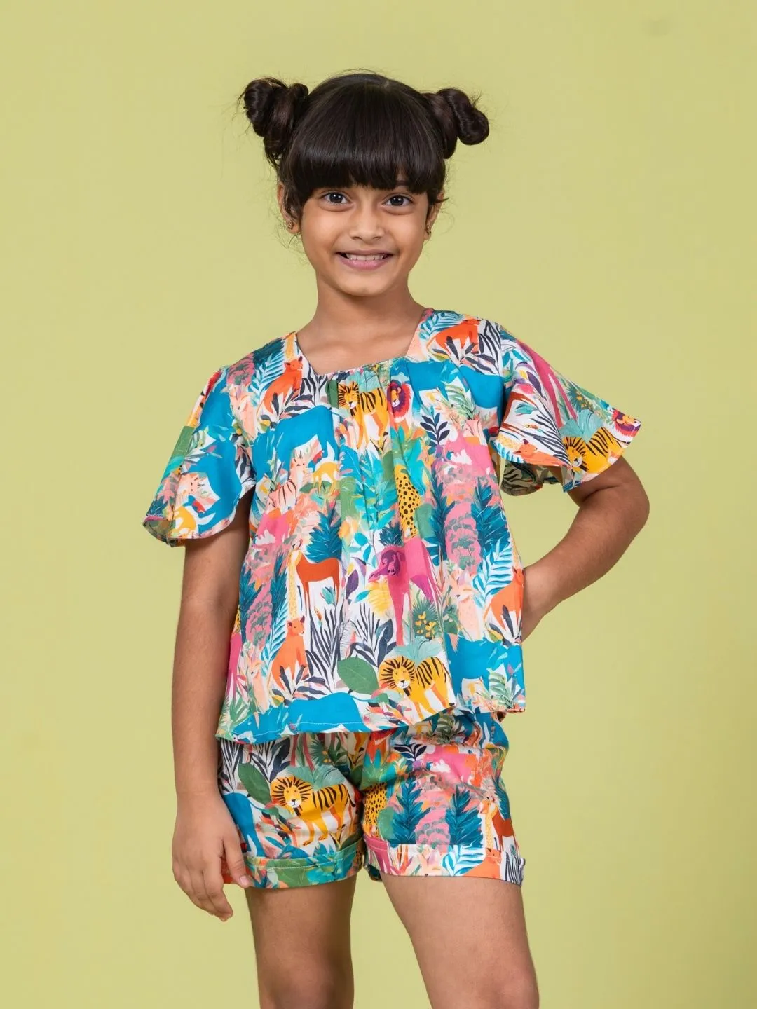 Girls Cotton Top & Shorts Coord Set| Whimsical Forest