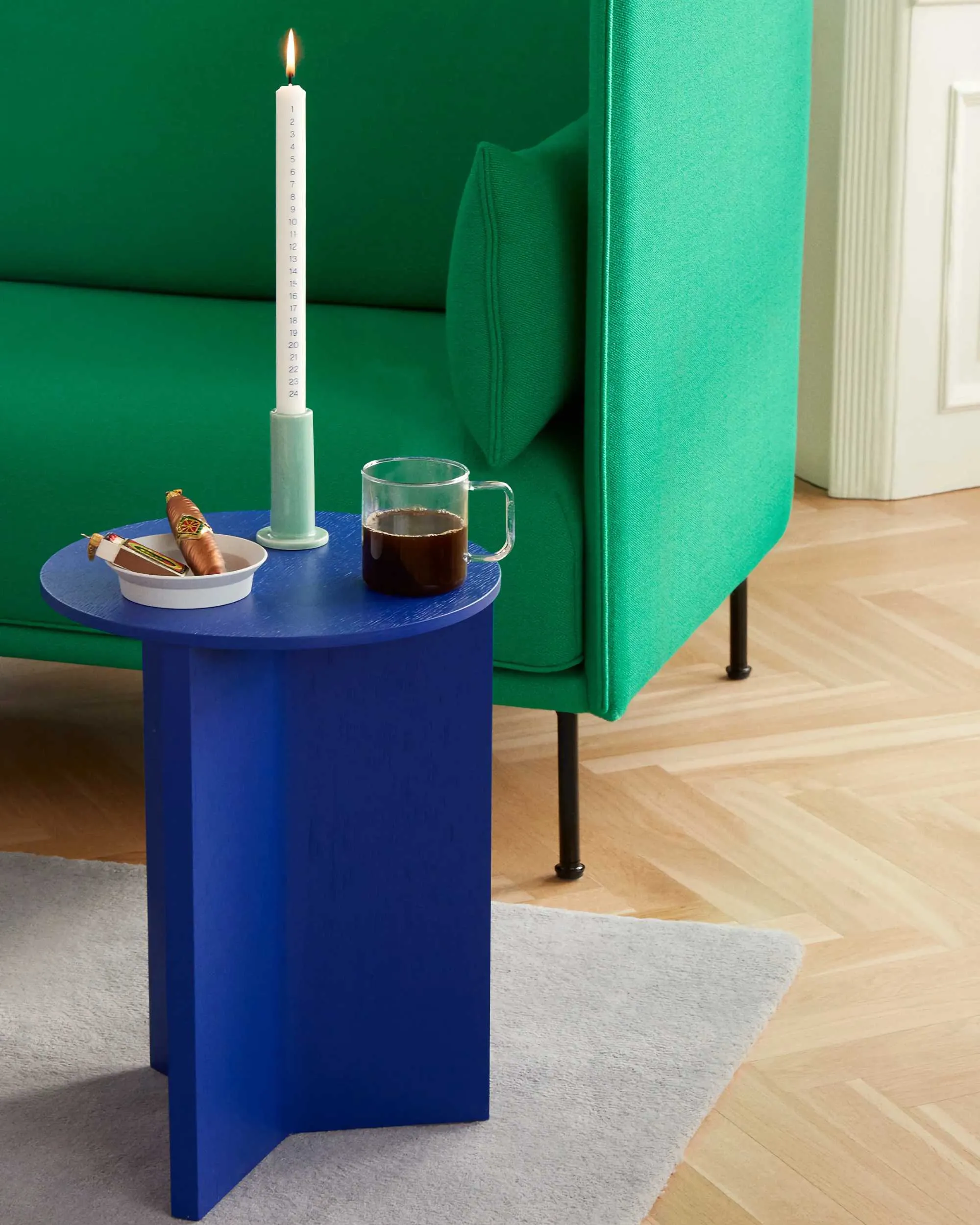 Hay Slit side table wood high, vivid blue