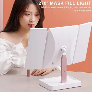 LED Light Vanity Mirror Magnifying Cosmetic 3 Folding Makeup Mirrors 270 Rotation Stepless Dimmer Beauty Table Mirrors