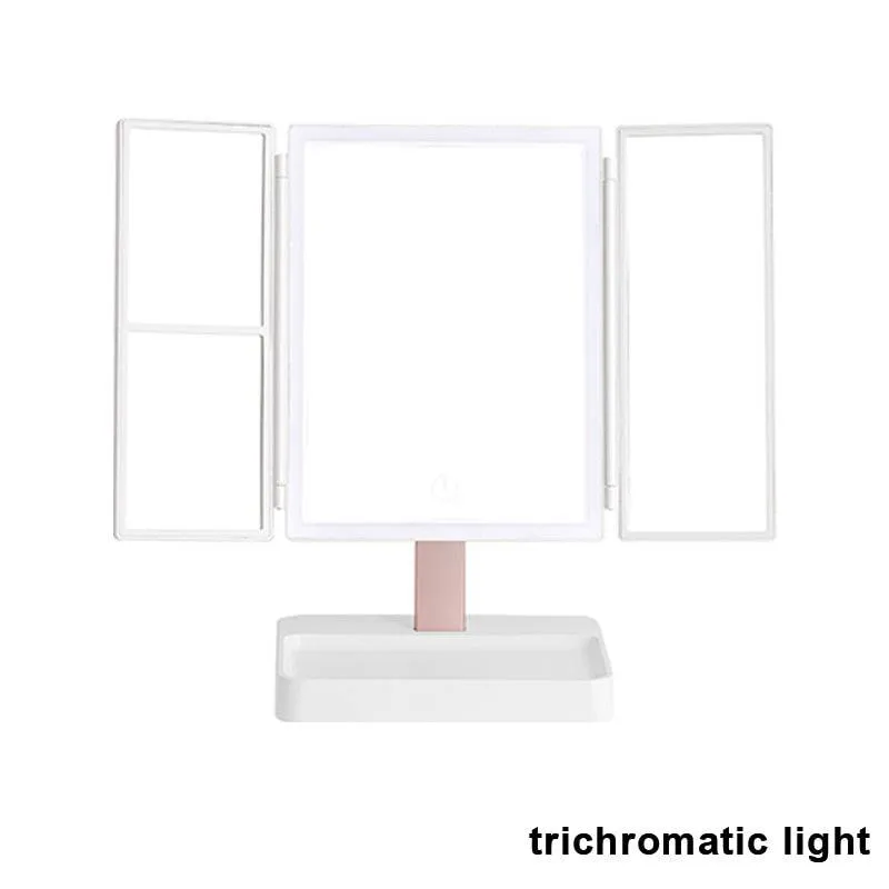 LED Light Vanity Mirror Magnifying Cosmetic 3 Folding Makeup Mirrors 270 Rotation Stepless Dimmer Beauty Table Mirrors