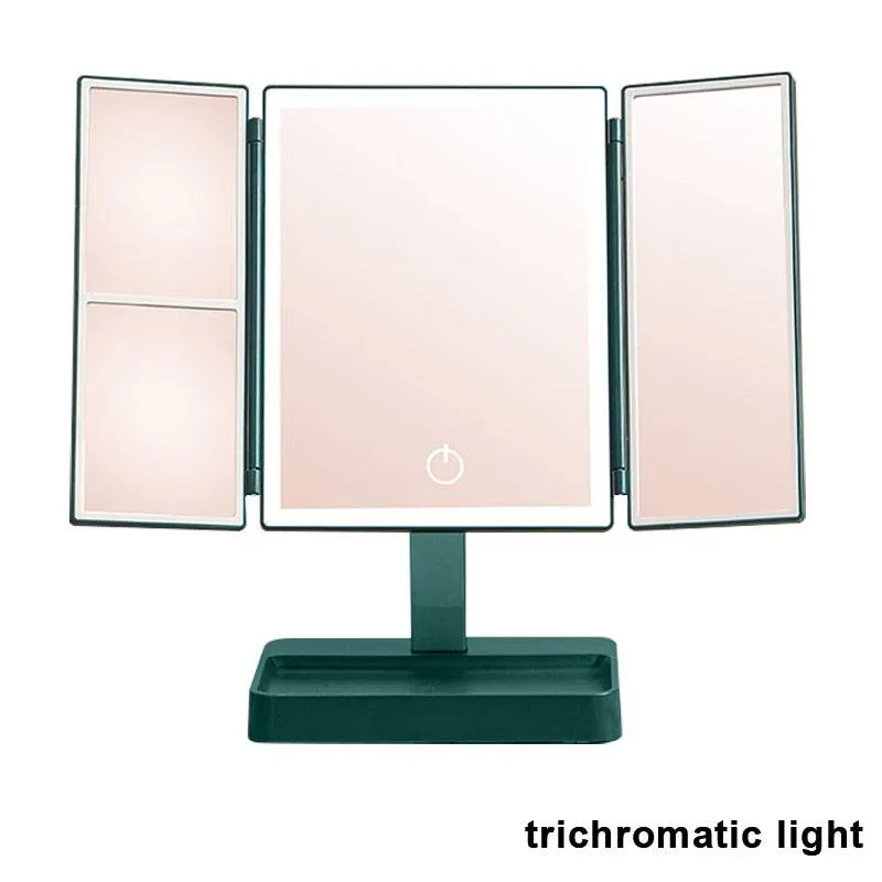 LED Light Vanity Mirror Magnifying Cosmetic 3 Folding Makeup Mirrors 270 Rotation Stepless Dimmer Beauty Table Mirrors