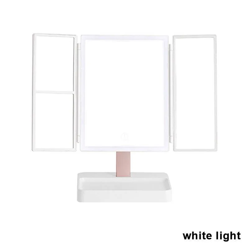 LED Light Vanity Mirror Magnifying Cosmetic 3 Folding Makeup Mirrors 270 Rotation Stepless Dimmer Beauty Table Mirrors