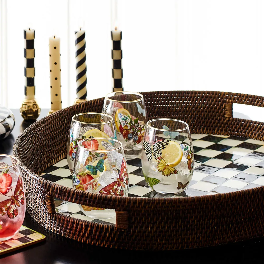 MacKenzie-Childs Courtly Check Rattan & Enamel Party Tray