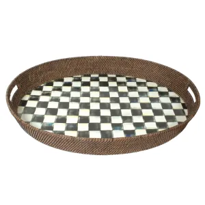MacKenzie-Childs Courtly Check Rattan & Enamel Party Tray