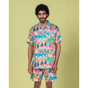 Mens Cotton Shirt & Shorts Set | Whimsical Forest