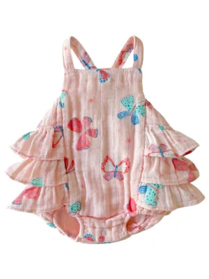 Muslin Ruffle Sunsuit - Whimsical Butterflies