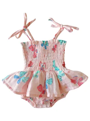 Muslin Smocked Bubble with Skirt - Whimsical Butterflies