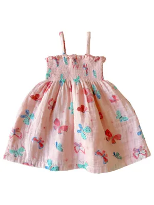 Muslin Smocked Tube Dress - Whimsical Butterflies