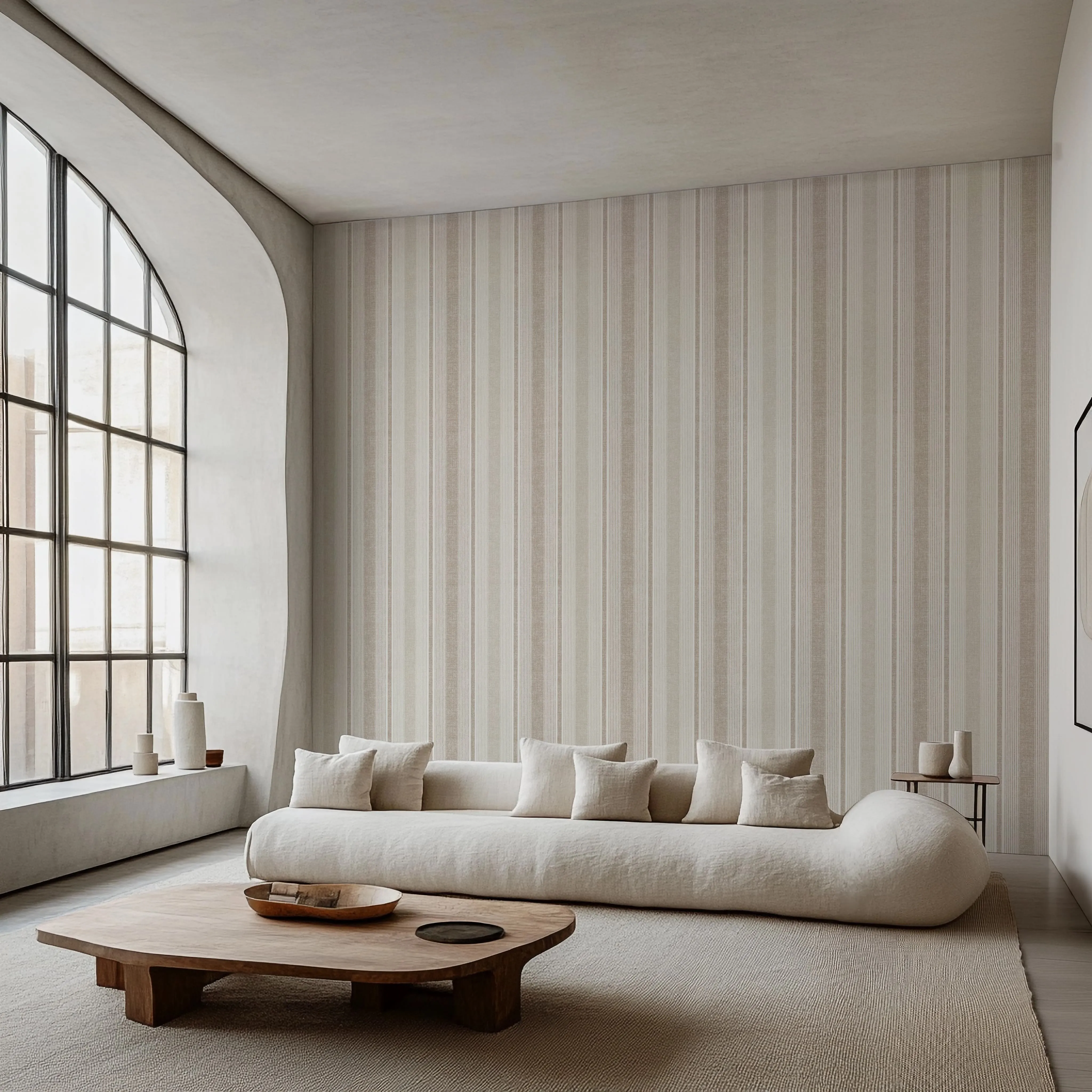 Ojai Stripe Wallpaper – Neutral Linen Texture Striped Wall Covering
