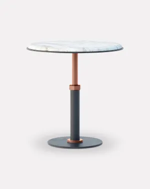 Pedestal Bianco and Copper Round Side Table