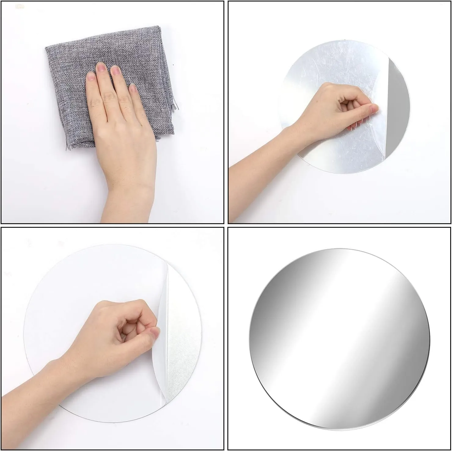 SAHASTRA 12X12 Inches Flexible Plastic Square Shape Mirror Sheets Wall Stickers,Acryic Wall Mirror Sticker Pack Of 4 Only For Decorative Purpose Not Real Mirror, Ivory