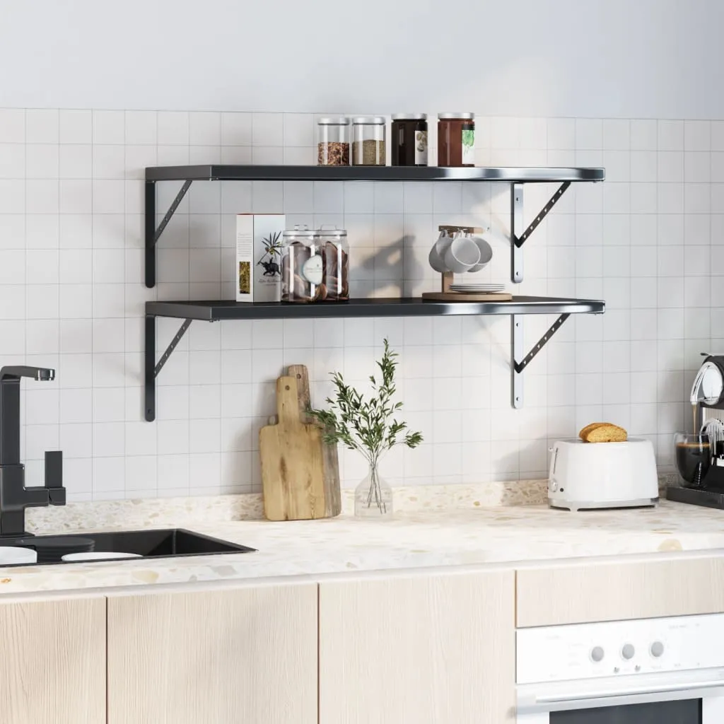 Shelf Brackets 4 pcs 40x2.5x25 cm Black Stainless Steel