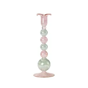 Sky Glass Candlestick Green/Pink