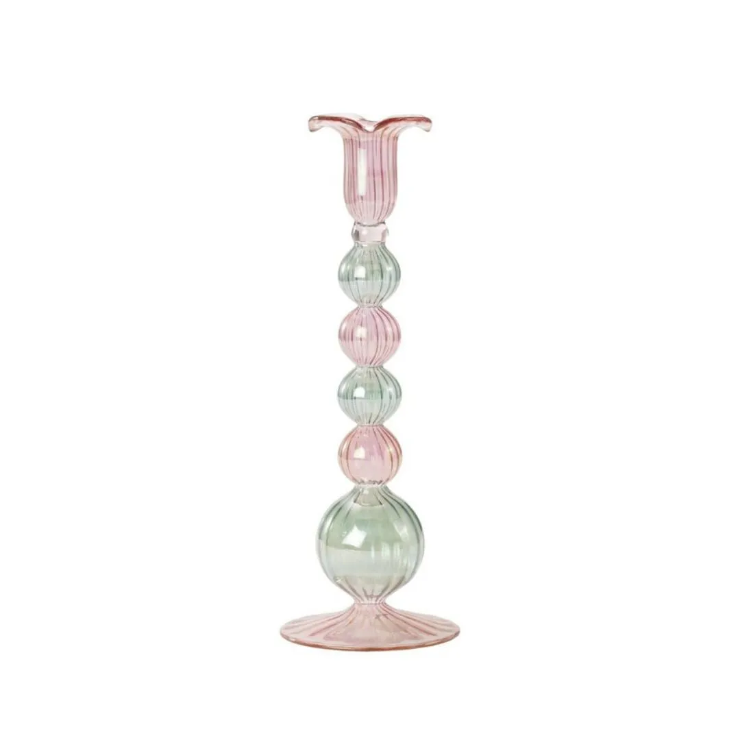 Sky Glass Candlestick Green/Pink