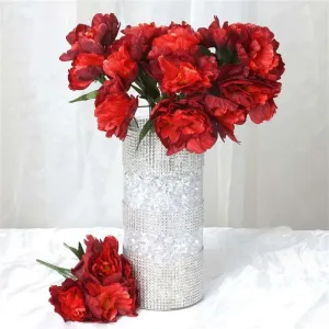 Small Peony Bush Artificial Silk Flowers - Red