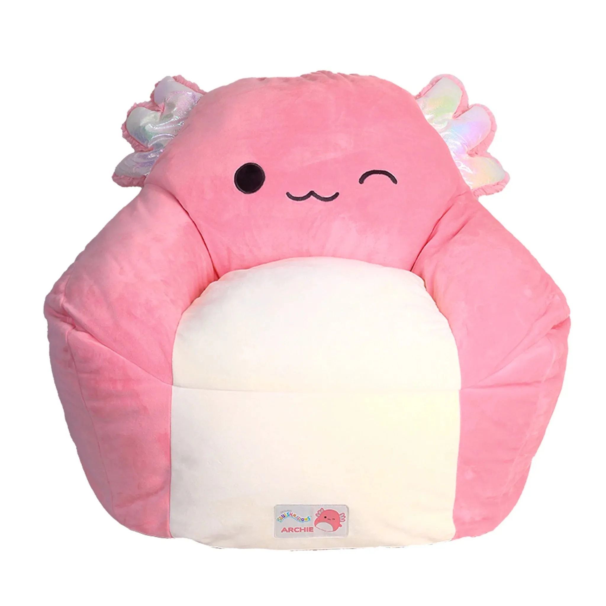 Squishmallows Official Archie Bean Bag Chair - 30 in Wide Kids Squishy Soft Chair, Pink/White