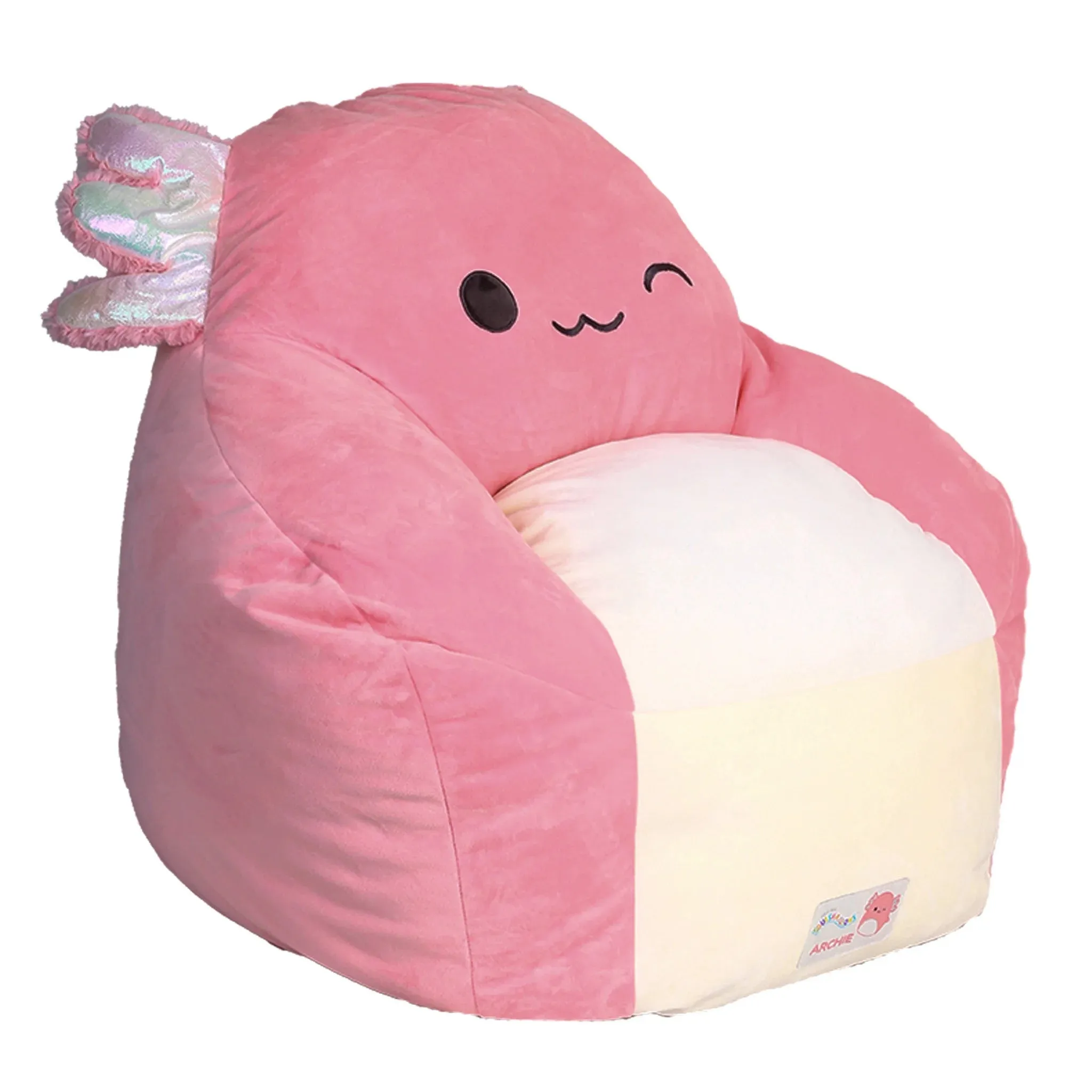 Squishmallows Official Archie Bean Bag Chair - 30 in Wide Kids Squishy Soft Chair, Pink/White