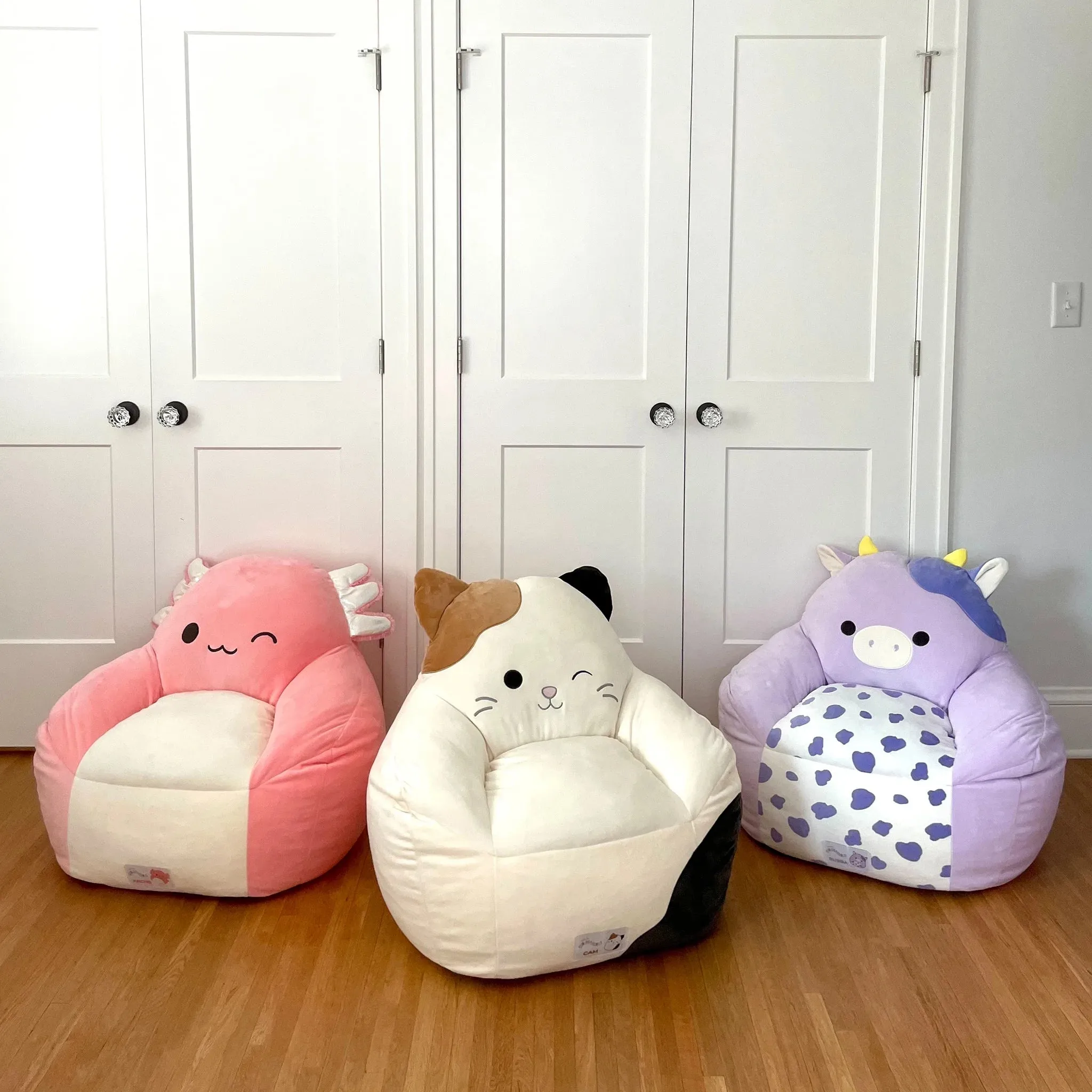 Squishmallows Official Archie Bean Bag Chair - 30 in Wide Kids Squishy Soft Chair, Pink/White