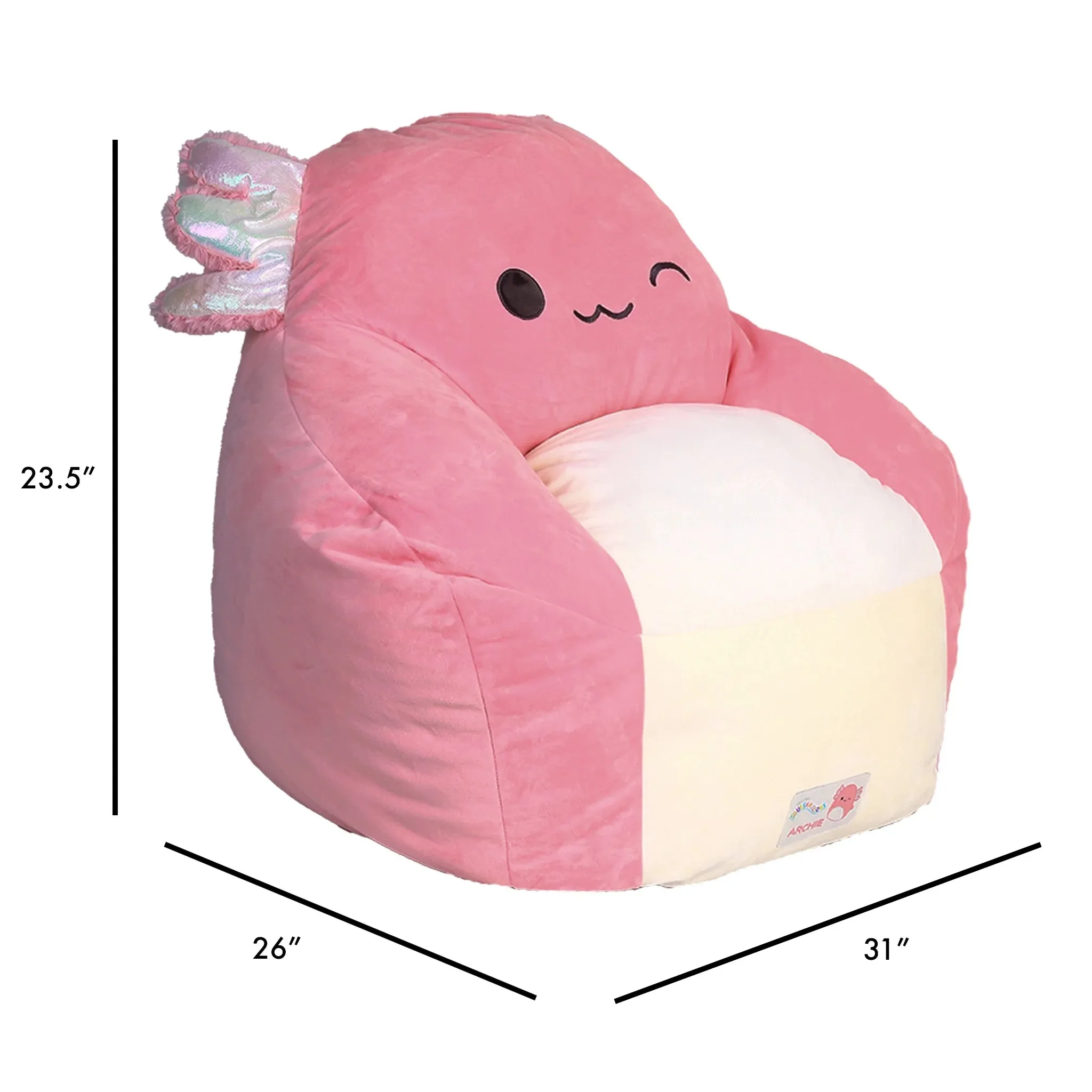 Squishmallows Official Archie Bean Bag Chair - 30 in Wide Kids Squishy Soft Chair, Pink/White