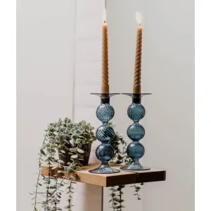 Swirl Glass Candlestick Blue