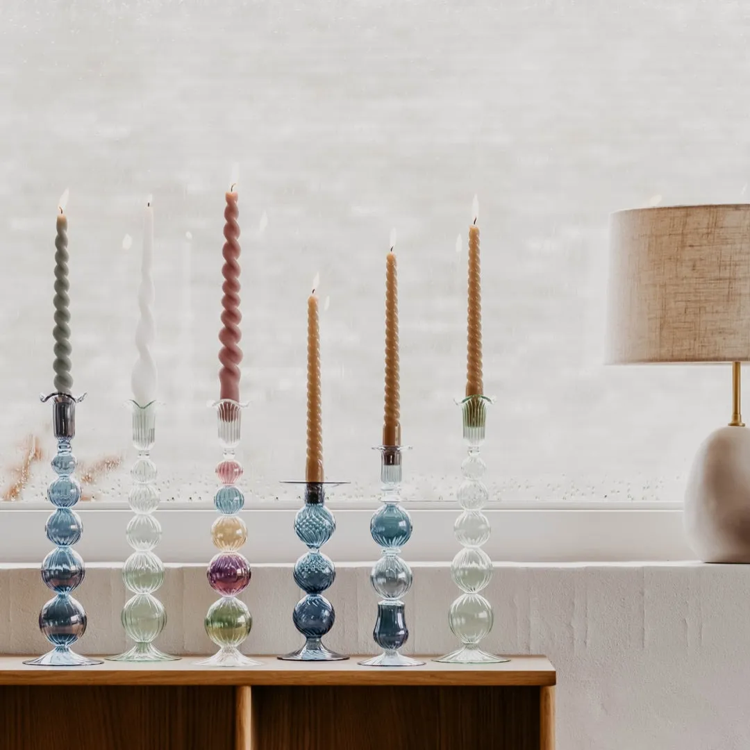 Swirl Glass Candlestick Blue