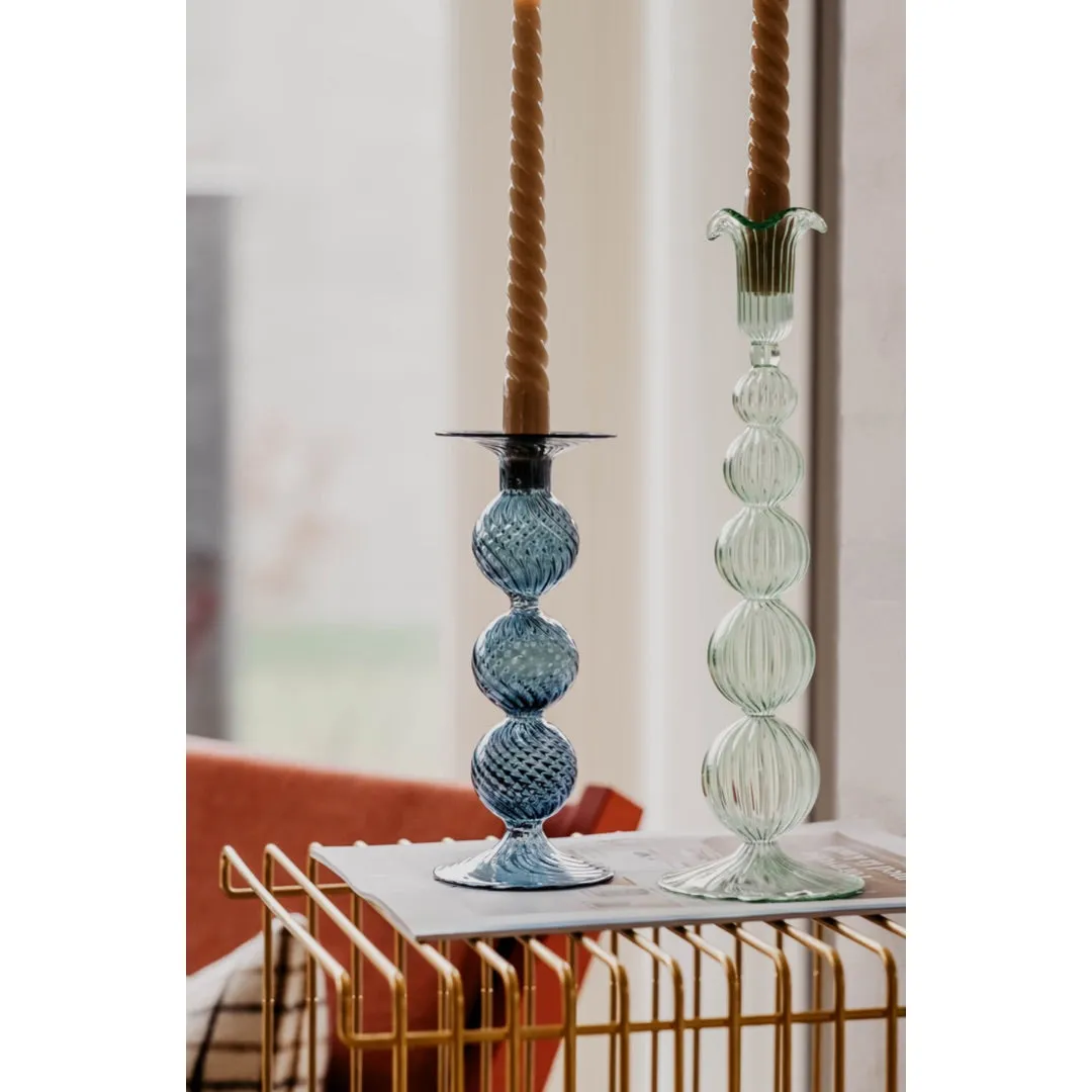 Swirl Glass Candlestick Blue