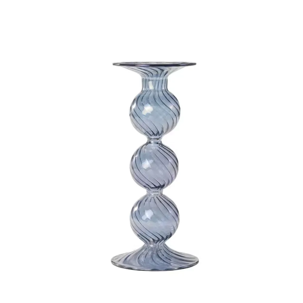 Swirl Glass Candlestick Blue