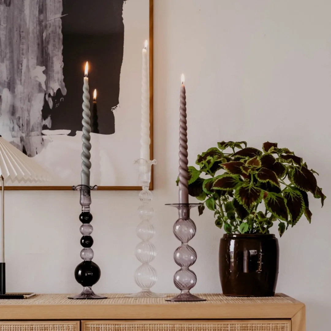 Swirl Glass Candlestick Grey