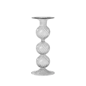 Swirl Glass Candlestick Grey