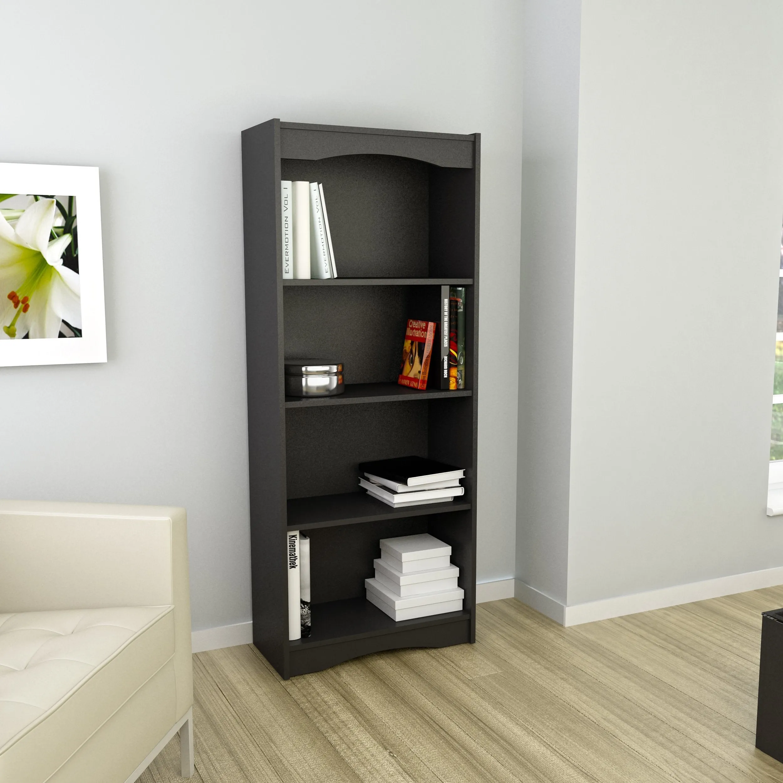 Tall Bookcase in Black, 60"