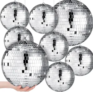 The Decor Affair Set of 8 Silver Starlight Spheres – Sparkling Mirrors with Hanging Elegance for Stage, Club, Ballroom Bliss, and Wedding Wonder (8'', 6 Inch)
