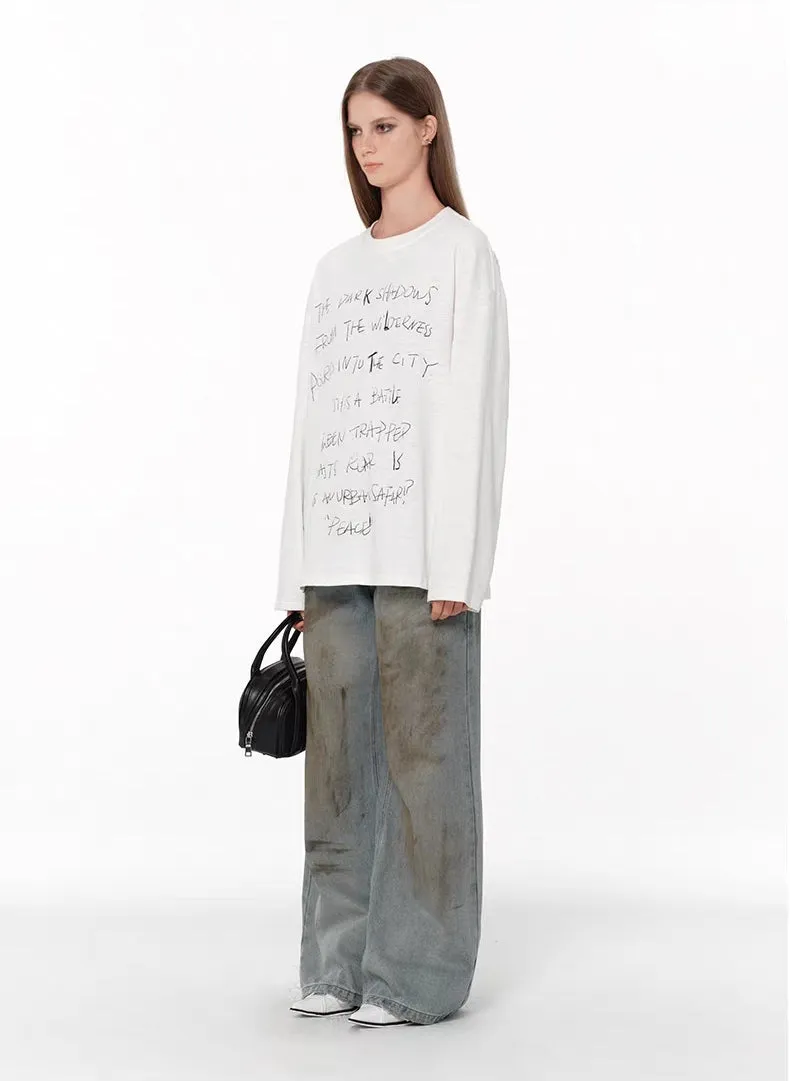 Urban Graffiti Long Sleeve Tee  White Sketch