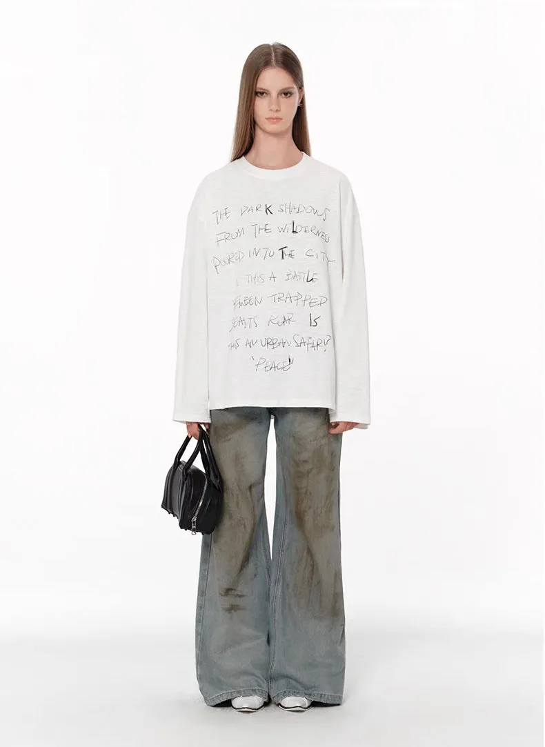Urban Graffiti Long Sleeve Tee  White Sketch