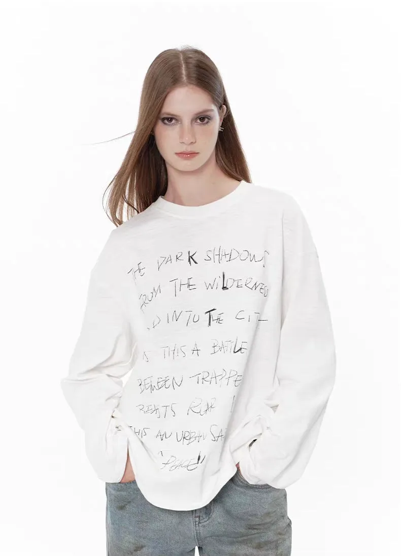 Urban Graffiti Long Sleeve Tee  White Sketch