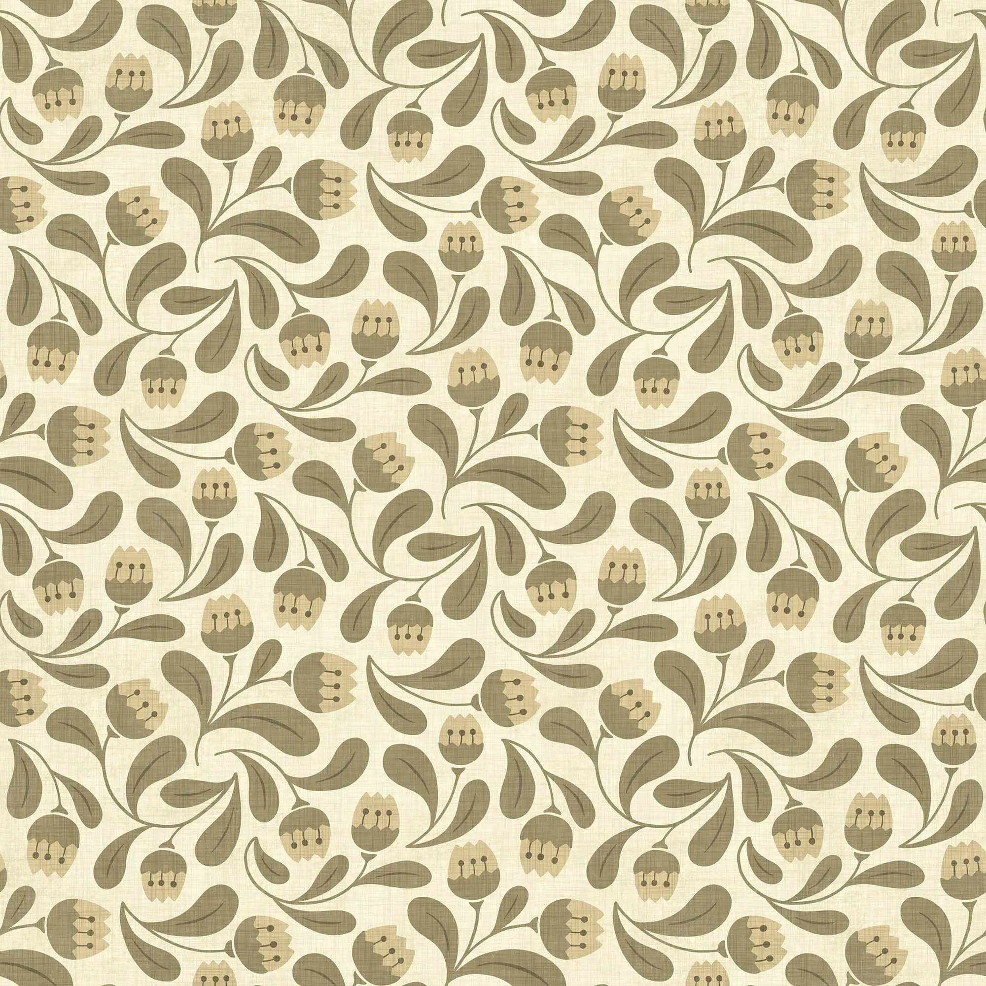 Whimsical Bloom Wallpaper – Soft Green & Cream Floral