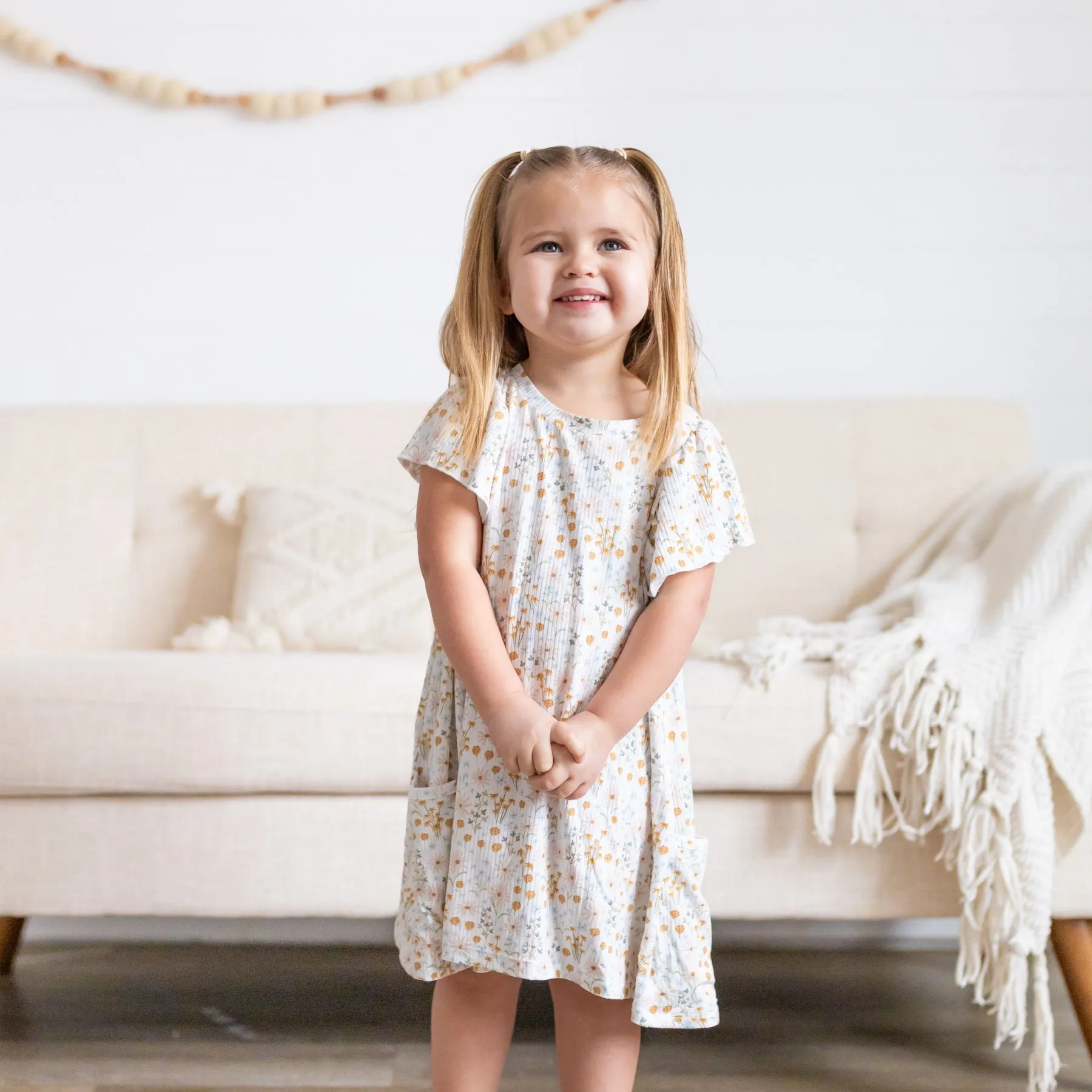 Whimsical Floral Small Ribbed Pocket Dress