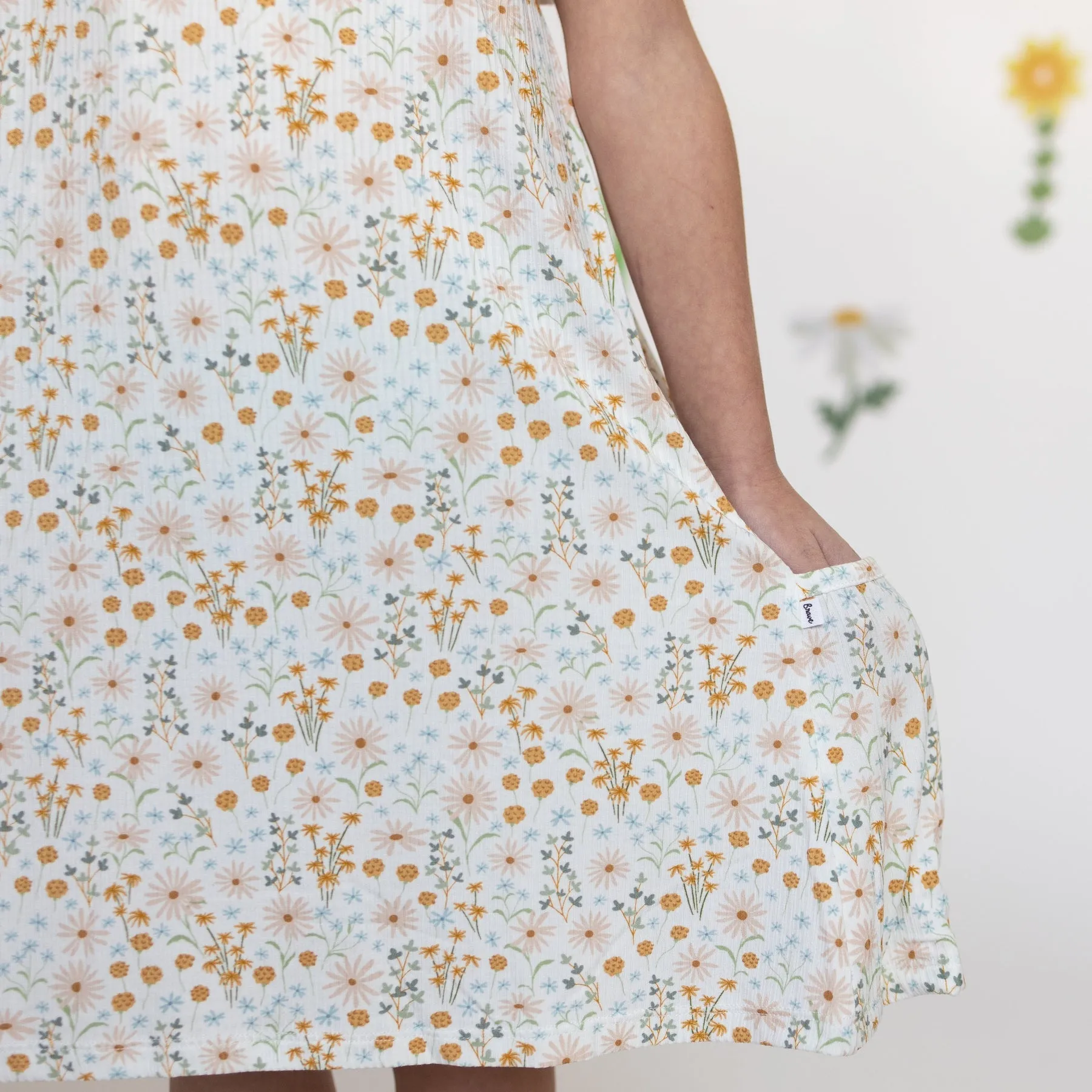Whimsical Floral Small Ribbed Pocket Dress