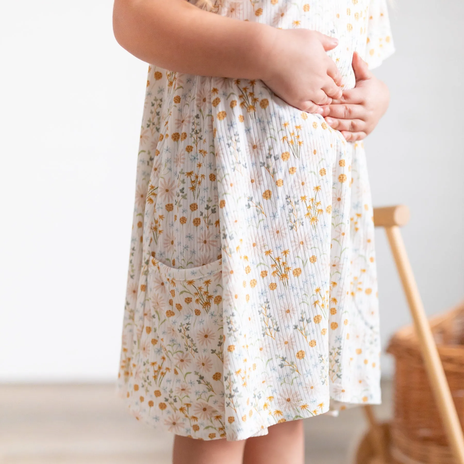 Whimsical Floral Small Ribbed Pocket Dress