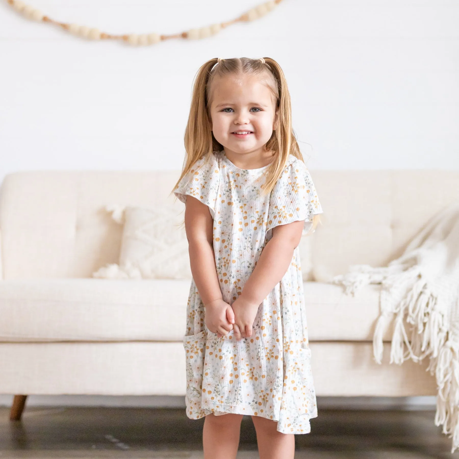 Whimsical Floral Small Ribbed Pocket Dress